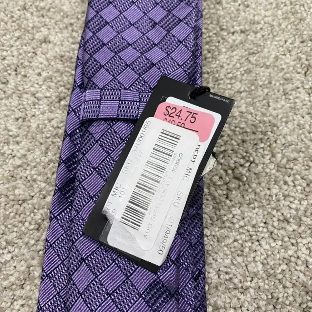 Murano Tie Mens Silk Checkered Purple Geomtric Formal Wedding Preppy Suit